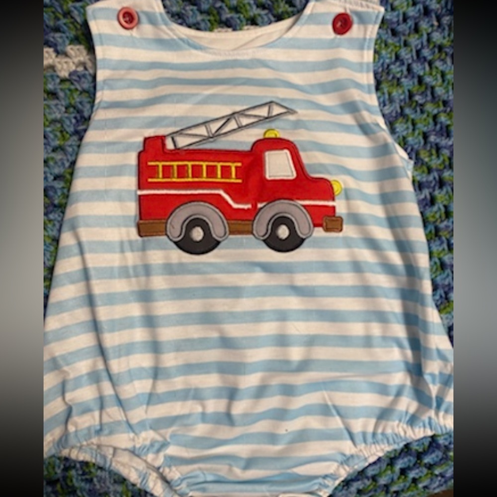 Boys smocked boutique fire truck outfit